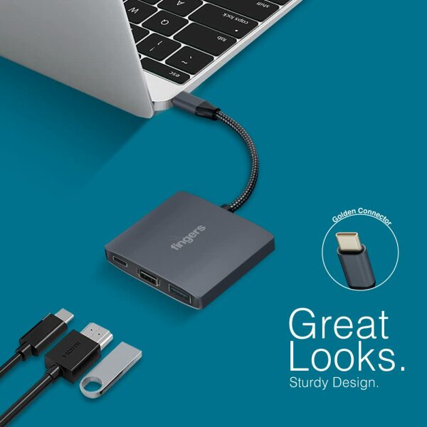 FINGERS Topnotch 3-in-1 Type-C USB Hub (Slate Grey) - Image 3