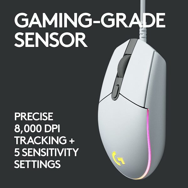 Logitech USB G G203 Wired Gaming Mouse, 8000 DPI, Rainbow Optical Effect LIGHTSYNC RGB, 6 Programmable Buttons, On-Board Memory, Screen Mapping, PC/Mac Computer and Laptop Compatible - Black - Image 14
