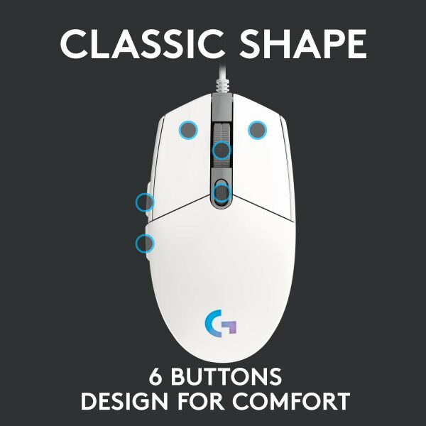 Logitech USB G G203 Wired Gaming Mouse, 8000 DPI, Rainbow Optical Effect LIGHTSYNC RGB, 6 Programmable Buttons, On-Board Memory, Screen Mapping, PC/Mac Computer and Laptop Compatible - Black - Image 19