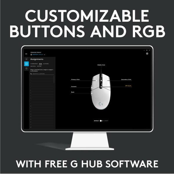 Logitech USB G G203 Wired Gaming Mouse, 8000 DPI, Rainbow Optical Effect LIGHTSYNC RGB, 6 Programmable Buttons, On-Board Memory, Screen Mapping, PC/Mac Computer and Laptop Compatible - Black - Image 20