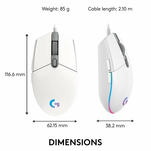 Logitech USB G G203 Wired Gaming Mouse, 8000 DPI, Rainbow Optical Effect LIGHTSYNC RGB, 6 Programmable Buttons, On-Board Memory, Screen Mapping, PC/Mac Computer and Laptop Compatible - Black - Image 15