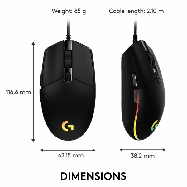 Logitech USB G G203 Wired Gaming Mouse, 8000 DPI, Rainbow Optical Effect LIGHTSYNC RGB, 6 Programmable Buttons, On-Board Memory, Screen Mapping, PC/Mac Computer and Laptop Compatible - Black - Image 8
