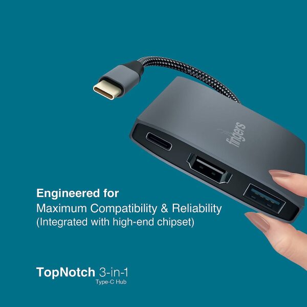 FINGERS Topnotch 3-in-1 Type-C USB Hub (Slate Grey) - Image 5
