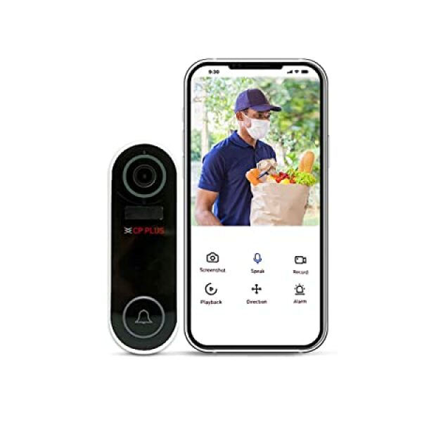 CP PLUS Smart WiFi Wireless Video Doorbell | 2MP Full HD Video | Super Wide View Angle | Night Vision | Real-Time Two-Way Audio | SD Slot up to 128GB | 20 Chime Melodies - CP-L23, Black