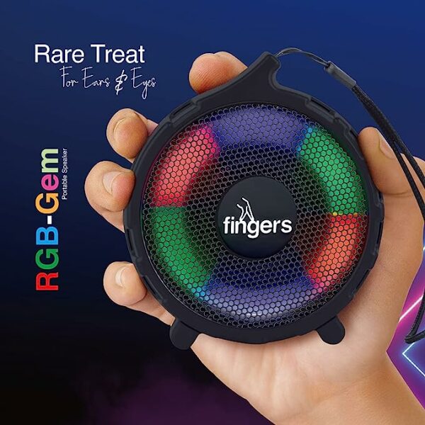FINGERS RGB-Gem Portable Speaker (RGB Lights with Immersive Sound | 8 Hours Playback | Bluetooth, FM Radio, USB, MicroSD) - Image 2