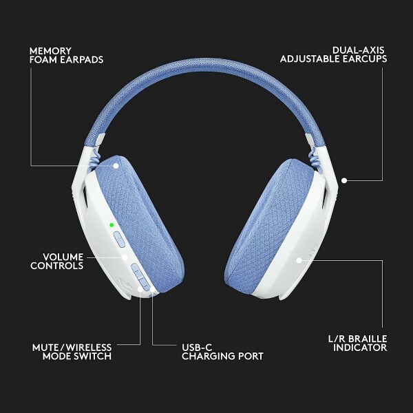 Logitech G435 Lightspeed and Bluetooth Wireless Over Ear Gaming Headphones - Lightweight with Dual mics, 18h Battery, Compatible with Dolby Atmos, PC, PS4, PS5, Mobile - White - Image 3