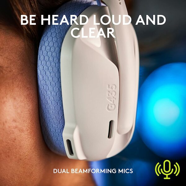 Logitech G435 Lightspeed and Bluetooth Wireless Over Ear Gaming Headphones - Lightweight with Dual mics, 18h Battery, Compatible with Dolby Atmos, PC, PS4, PS5, Mobile - White - Image 9