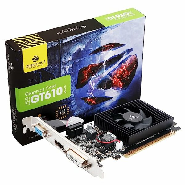 ZEBRONICS GT610 2GD3 with PCIe 2.0, Multiconnectivity HDMI DVI VGA, High Efficiency, Heatsink with Fan.