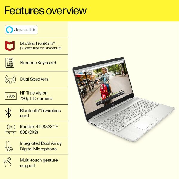HP Laptop 15s, 11th Gen Intel Core i3-1115G4, 15.6-inch (39.6 cm), FHD, 8GB DDR4, 512GB SSD, Intel UHD Graphics, Thin & Light, Dual Speakers (Win 11, MSO 2021, Silver, 1.69 kg), fq2717TU - Image 2