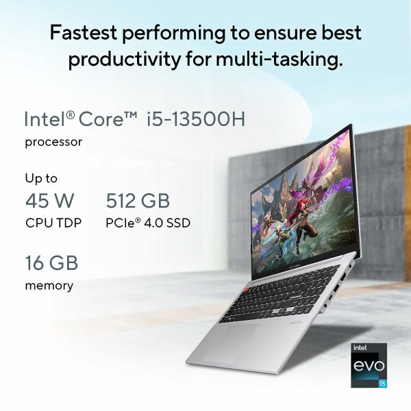 ASUS Vivobook S 15 OLED (2023), Intel Core EVO i5-13500H 13th Gen, 15.6" (39.62 cm) 2.8K 120Hz OLED, Thin & Light Laptop (16GB/512GB SSD/Windows 11/Office 2021/75WHr/Silver/1.7 kg) S5504VA-MA543WS - Image 8