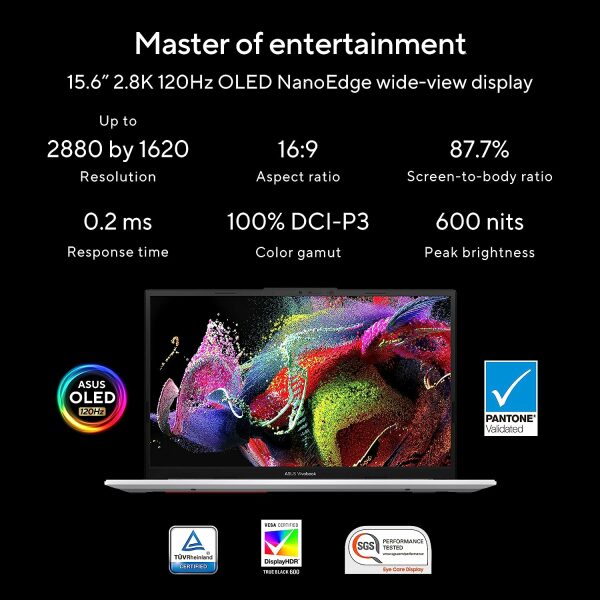 ASUS Vivobook S 15 OLED (2023), Intel Core EVO i5-13500H 13th Gen, 15.6" (39.62 cm) 2.8K 120Hz OLED, Thin & Light Laptop (16GB/512GB SSD/Windows 11/Office 2021/75WHr/Silver/1.7 kg) S5504VA-MA543WS - Image 13