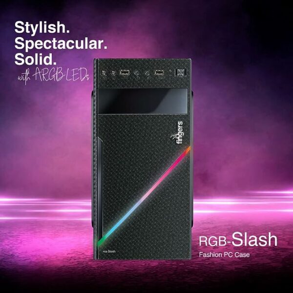 FINGERS RGB-Slash Polycarbonate Computer Case - Black - Image 4