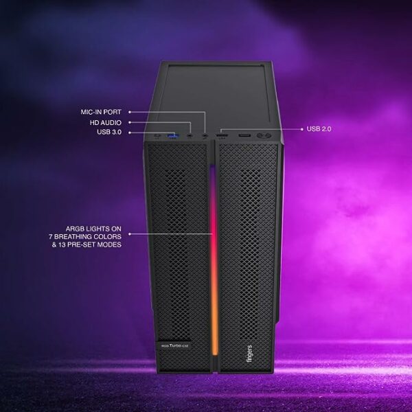 FINGERS RGB-Turbo-C32 Super Compact Micro ATX PC Cabinet with ARGB LEDs (1 x USB 3.0, 1 x USB 2.0, HD Audio, Mic in Port, SMPS Bundled) - Image 5