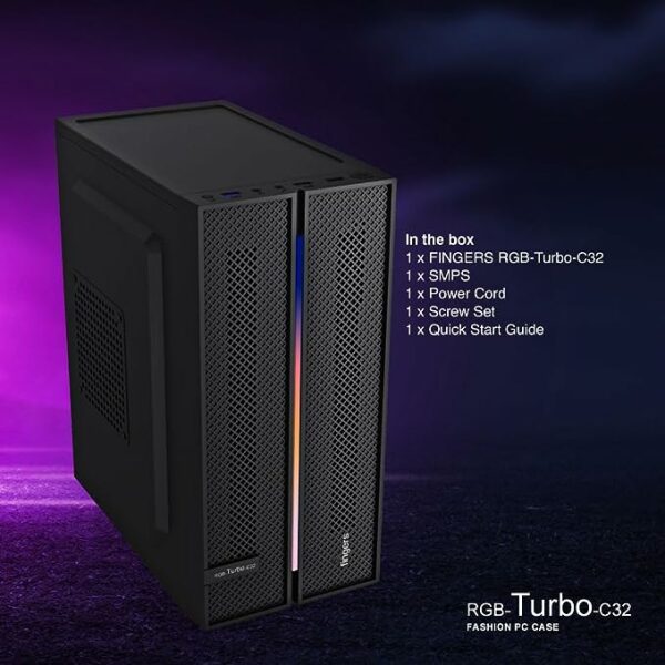FINGERS RGB-Turbo-C32 Super Compact Micro ATX PC Cabinet with ARGB LEDs (1 x USB 3.0, 1 x USB 2.0, HD Audio, Mic in Port, SMPS Bundled) - Image 2