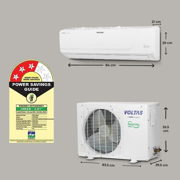 Voltas 1.5 Ton 3 Star, Inverter Split AC(Copper, 4 in 1 Adjustable Cooling, Anti-dust Filter, 2023 Model, 183V Vectra Platina, White) - Image 2