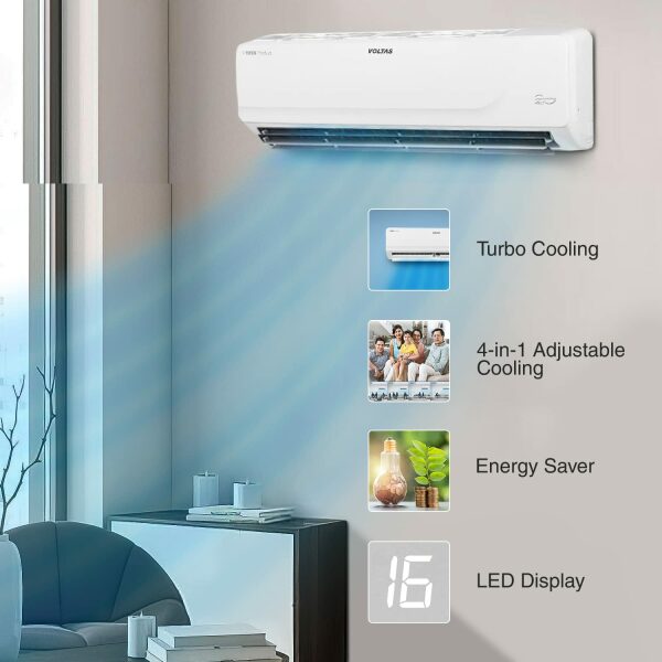 Voltas 1.5 Ton 3 Star, Inverter Split AC(Copper, 4 in 1 Adjustable Cooling, Anti-dust Filter, 2023 Model, 183V Vectra Platina, White) - Image 5