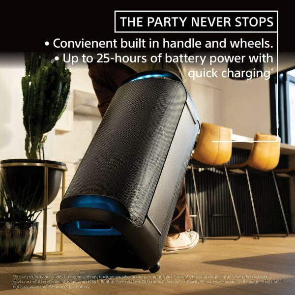 Sony SRS-XV800 Tuned for India X-Series Wireless Portable BT Karaoke Party Speaker IPX4 Splash-Resistant with 25Hr-Battery,Built-in Handle & Wheels,Powerful Sound,Mic/Guitar,Power Bank,Ambient Light - Image 10