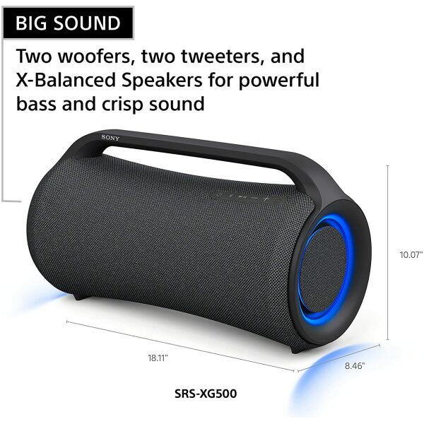 Sony SRS-XG500 Portable Wireless Bluetooth Party Speaker (Karaoke/Guitar Input, IPX66 Splash & Dust Protection,30hrs Battery, Ring Ligtining,USB Play,Quick Charge, Mega Bass)| - Image 8