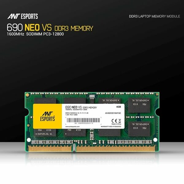 Ant Esports 690 NEO VS 4GB (1 * 4GB) DDR3 1600 MHz CL 11-11-11-28 SO-DIMM Laptop Memory - AE4GD3S16M16C - Image 5