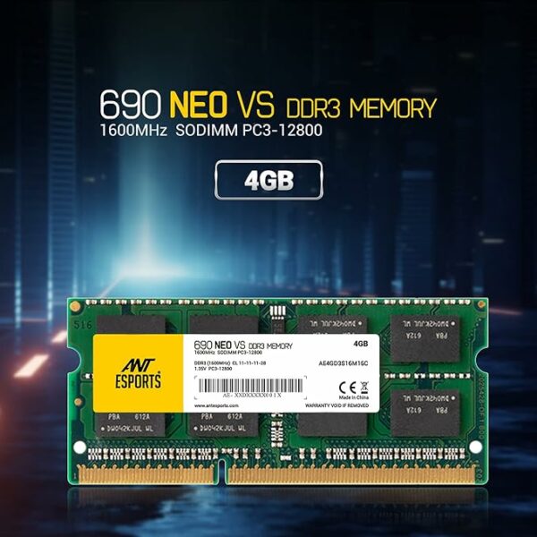 Ant Esports 690 NEO VS 4GB (1 * 4GB) DDR3 1600 MHz CL 11-11-11-28 SO-DIMM Laptop Memory - AE4GD3S16M16C - Image 3
