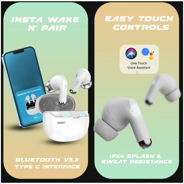 boAt Immortal 101 TWS Earbuds with Beastᵀᴹ Mode(40ms Low Latency), 30 HRS Playtime, Blazing LEDs, Quad Mics with ENxᵀᴹ Tech, ASAPᵀᴹ Charge & BTv5.3 - Image 5
