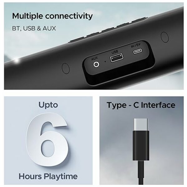 boAt Aavante Bar Groove Bluetooth 2.0 Channel Soundbar with 16 W RMS Output, Multiple Connectivity Modes, Up to 6 hrs Playtime, Bluetooth v5.0 & USB Type-C Port(Premium Black) - Image 2