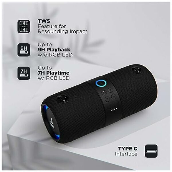 boAt Stone 1208 Bluetooth Speaker with Upto 9 Hours Playback, RGB LEDs, True Wireless Feature, Carry Strap, IPX7 and Ergonomical Design(Black) - Image 12