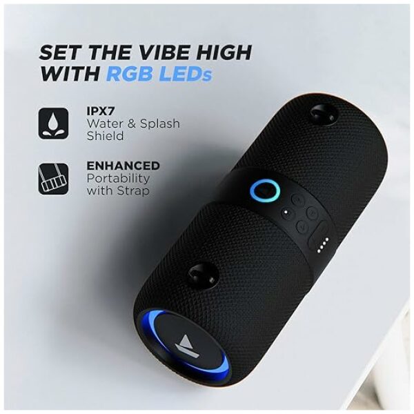 boAt Stone 1208 Bluetooth Speaker with Upto 9 Hours Playback, RGB LEDs, True Wireless Feature, Carry Strap, IPX7 and Ergonomical Design(Black) - Image 11