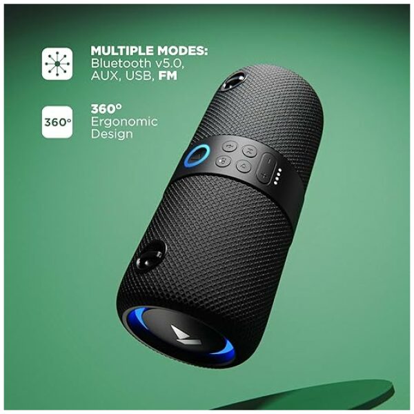 boAt Stone 1208 Bluetooth Speaker with Upto 9 Hours Playback, RGB LEDs, True Wireless Feature, Carry Strap, IPX7 and Ergonomical Design(Black) - Image 9