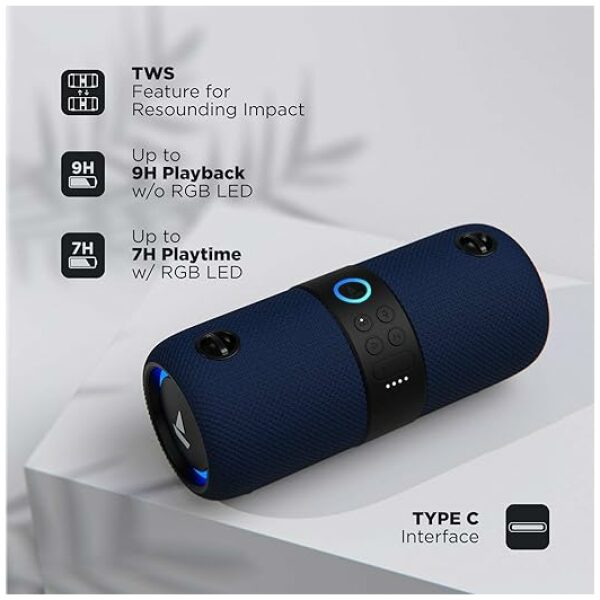 boAt Stone 1208 Bluetooth Speaker with Upto 9 Hours Playback, RGB LEDs, True Wireless Feature, Carry Strap, IPX7 and Ergonomical Design(Black) - Image 5