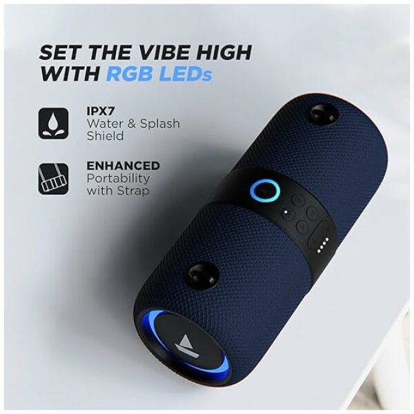 boAt Stone 1208 Bluetooth Speaker with Upto 9 Hours Playback, RGB LEDs, True Wireless Feature, Carry Strap, IPX7 and Ergonomical Design(Black) - Image 4