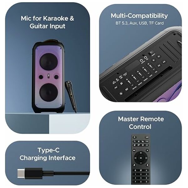 boAt Partypal 300 Speaker with 120 W Signature Sound, Up to 6 hrs Playtime, Built-in Mic, TWS Mode, Bluetooth v5.3, AUX Port, & USB Type-C Port(Premium Black) - Image 2