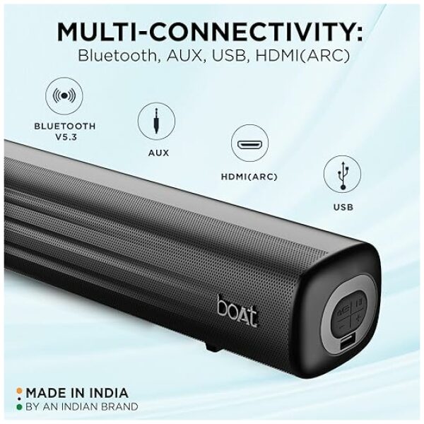 boAt Aavante Bar Rhythm Soundbar with 60W RMS Signature Sound, 2.0 Channel, Multi-Connectivity Modes, BT v5.3, EQ Modes, Bass & Treble Controls & Remote Control(Carbon Black) - Image 2