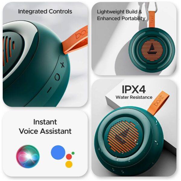 boAt Stone 105 5W Portable Bluetooth Speaker 11 Hours of Total Playtime, Multi-Modes : Bluetooth, TF, FM, Instant Voice Assistant and Built in Mic, Soldier Green - Image 4