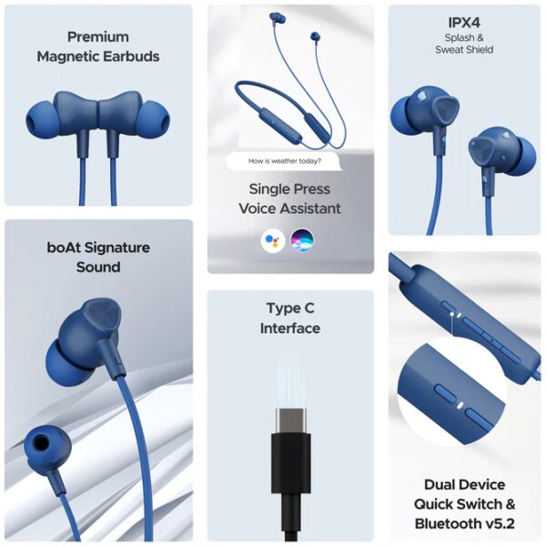 boAt Rockerz Enticer Wireless Neckband with 30 Hours Large Playback, BEAST Mode, ENx Technology, Quick Switch Button (Blue Enigma) - Image 2