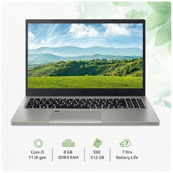 Acer Aspire Vero Green Thin and Light Laptop Intel Core i5 11th Gen (Windows 11 Home/MS Office/8 GB/512 GB SSD/Fingerprint Reader/Backlit KB) AV15-51 with 39.6 cm (15.6 inch) with FHD IPS Display - Image 5