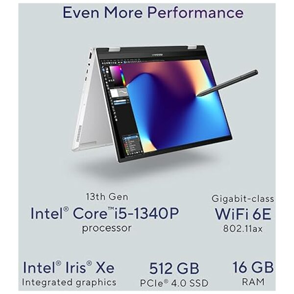 ASUS Zenbook 14 Flip OLED (2023), Intel Core EVO i5-1340P 13th Gen, 14" (35.56 cm) 2.8K 90Hz OLED, Thin & Light Laptop (16GB/512GB SSD/Windows 11/Office 2021/75WHr/Silver/1.5 kg) UP3404VA-KN543WS - Image 6