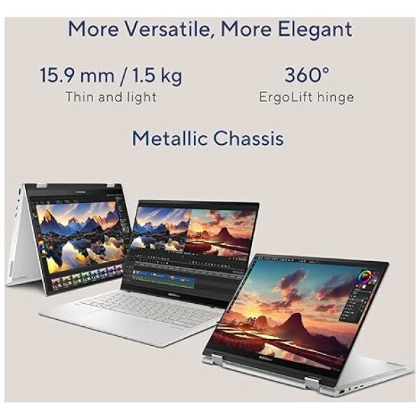 ASUS Zenbook 14 Flip OLED (2023), Intel Core EVO i5-1340P 13th Gen, 14" (35.56 cm) 2.8K 90Hz OLED, Thin & Light Laptop (16GB/512GB SSD/Windows 11/Office 2021/75WHr/Silver/1.5 kg) UP3404VA-KN543WS - Image 4