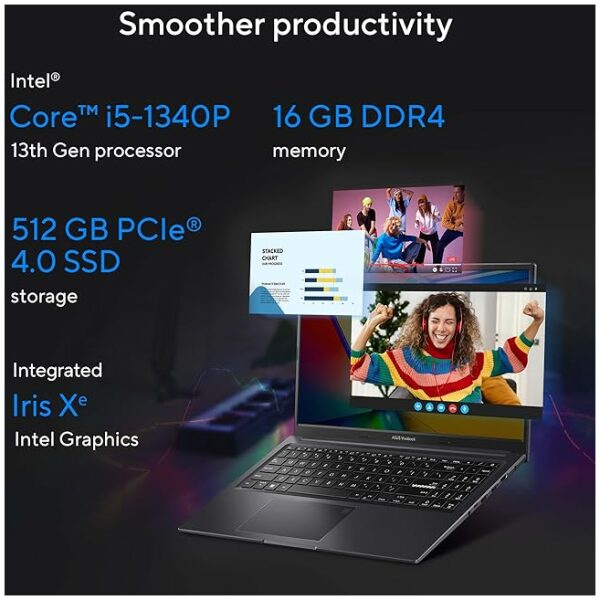 ASUS Vivobook 15X OLED (2023), Intel Core i5-1340P 13th Gen, 15.6" (39.62 cm) FHD OLED, Thin & Light Laptop (16GB/512GB SSD/Iris Xᵉ Graphics/Win 11/Office 2021/Black/1.6 kg), K3504VA-LK541WS - Image 6