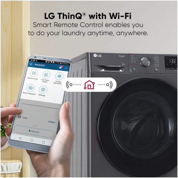 LG 8 Kg 5 Star Inverter Wi-Fi Fully-Automatic Front Loading Washing Machine with Inbuilt heater (FHP1208Z5M, Middle Black, AI DD Technology & Steam for Hygiene) - Image 13