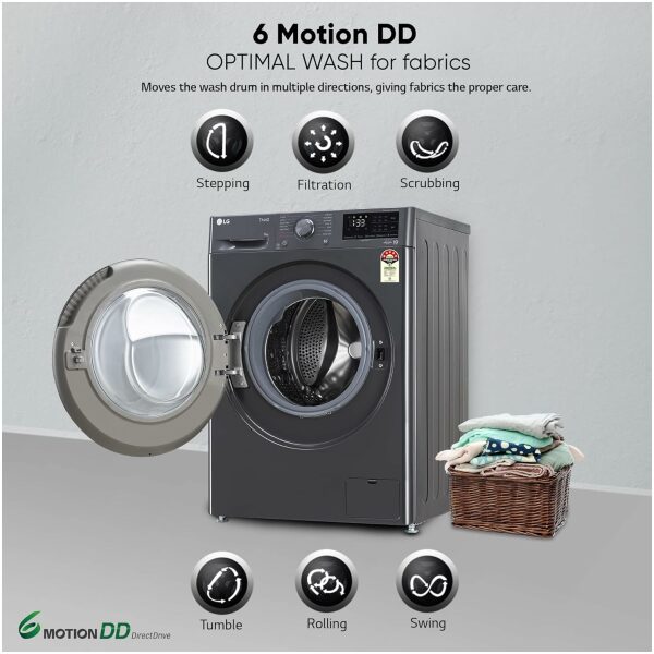 LG 8 Kg 5 Star Inverter Wi-Fi Fully-Automatic Front Loading Washing Machine with Inbuilt heater (FHP1208Z5M, Middle Black, AI DD Technology & Steam for Hygiene) - Image 8