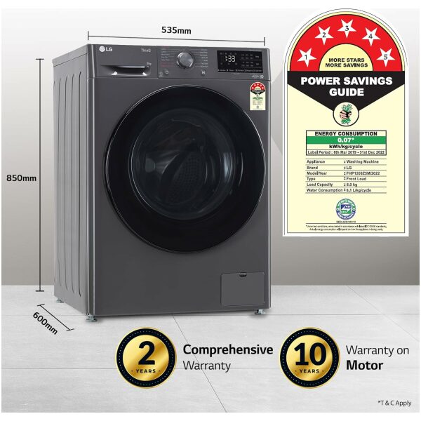 LG 8 Kg 5 Star Inverter Wi-Fi Fully-Automatic Front Loading Washing Machine with Inbuilt heater (FHP1208Z5M, Middle Black, AI DD Technology & Steam for Hygiene) - Image 5