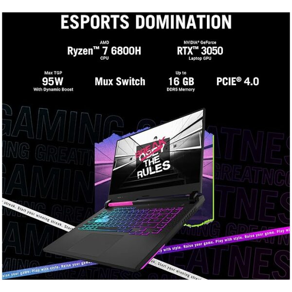 ASUS Rog Strix G15, AMD Ryzen 7 6800H, (Include - Rog Impact Mouse & Mat), 15.6"(39.62 Cm) Fhd 144Hz, 4Gb RTX 3050 Gpu, Gaming Laptop (16Gb/1Tb Ssd/Win11/Office 21/2.1 Kg),G513Rc-Hn085Ws - Image 3