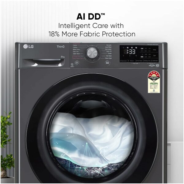 LG 8 Kg 5 Star Inverter Wi-Fi Fully-Automatic Front Loading Washing Machine with Inbuilt heater (FHP1208Z5M, Middle Black, AI DD Technology & Steam for Hygiene) - Image 4