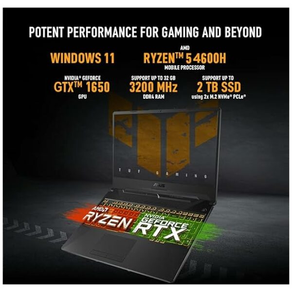 ASUS TUF Gaming A15, 15.6-inch (39.62 cms) FHD 144Hz, AMD Ryzen 5 4600H, 4GB NVIDIA GeForce GTX 1650, Gaming Laptop (8GB/512GB SSD/90WHrs Battery/Windows 11/Black/2.3 Kg), FA506IHRB-HN079W - Image 4