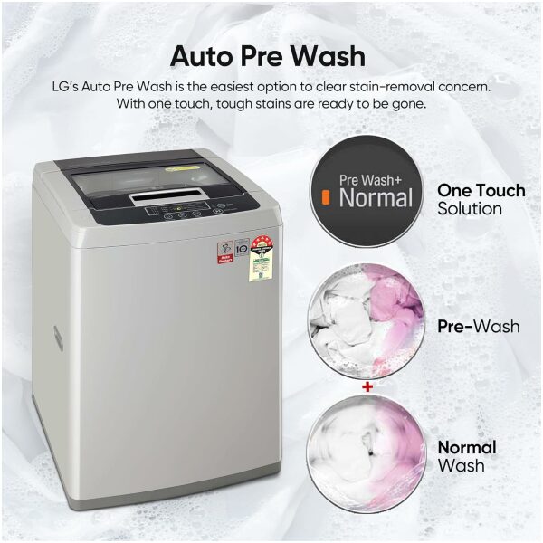 LG 7 Kg 5 Star Inverter TurboDrum Fully Automatic Top Loading Washing Machine (T70SKSF1Z, Waterfall Circulation, Smart Motion, Middle Free Silver) - Image 8