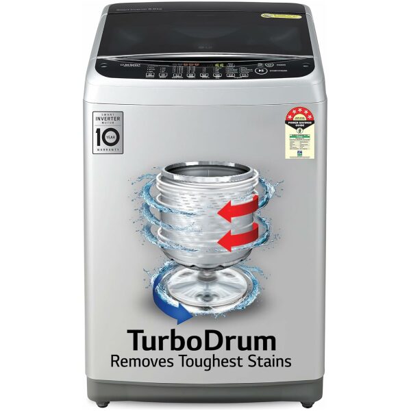 LG 8 Kg 5 Star Smart Inverter TurboDrum Fully Automatic Top Loading Washing Machine (T80SPSF1Z, Punch + 3, 2023 Model, Middle Free Silver)