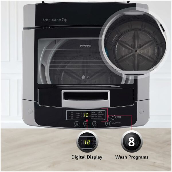 LG 7 Kg 5 Star Inverter TurboDrum Fully Automatic Top Loading Washing Machine (T70SKSF1Z, Waterfall Circulation, Smart Motion, Middle Free Silver) - Image 5