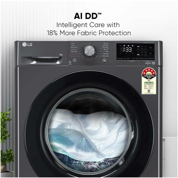 LG 8 Kg 5 Star Inverter AI Direct-Drive Touch Panel Fully Automatic Front Load Washing Machine (FHV1408Z2M, Steam for Hygiene, In-Built Heater, 6 Motion DD, Middle Black) - Image 6
