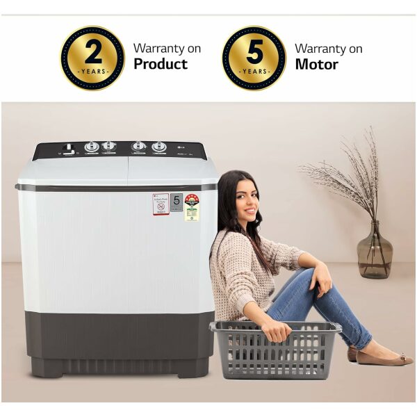 LG 10 kg 5 Star Semi-Automatic Top Load Washing Machine Appliance (P1040RGAZ, Dark Gray, Roller Jet Pulsator) - Image 4